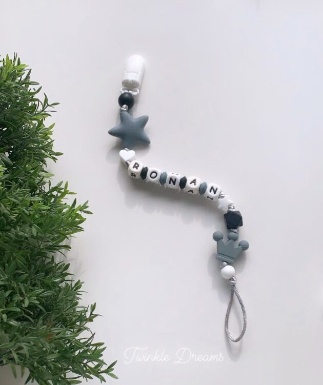 grey baby boy pacifier holder